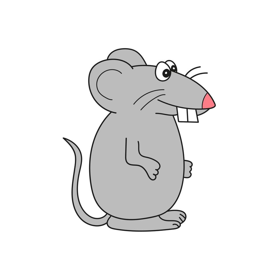 Simple cartoon icon. Vector illustration of a cute rat, mouse