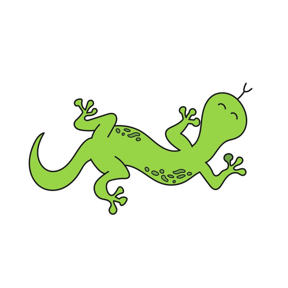 icono de dibujos animados simple. caricatura, garabato, verde, gecko, lagarto, vector, ilustración vector