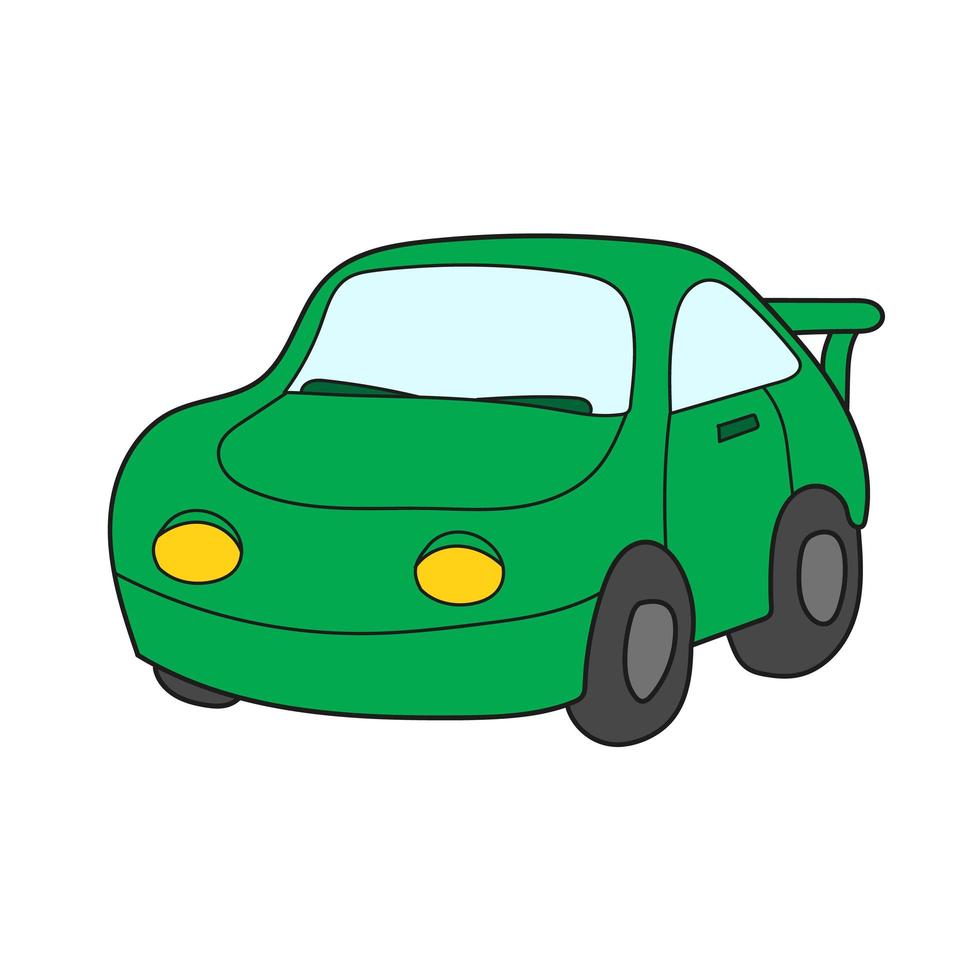 Simple cartoon icon. Green car isolated. Vector illustration of a green car.