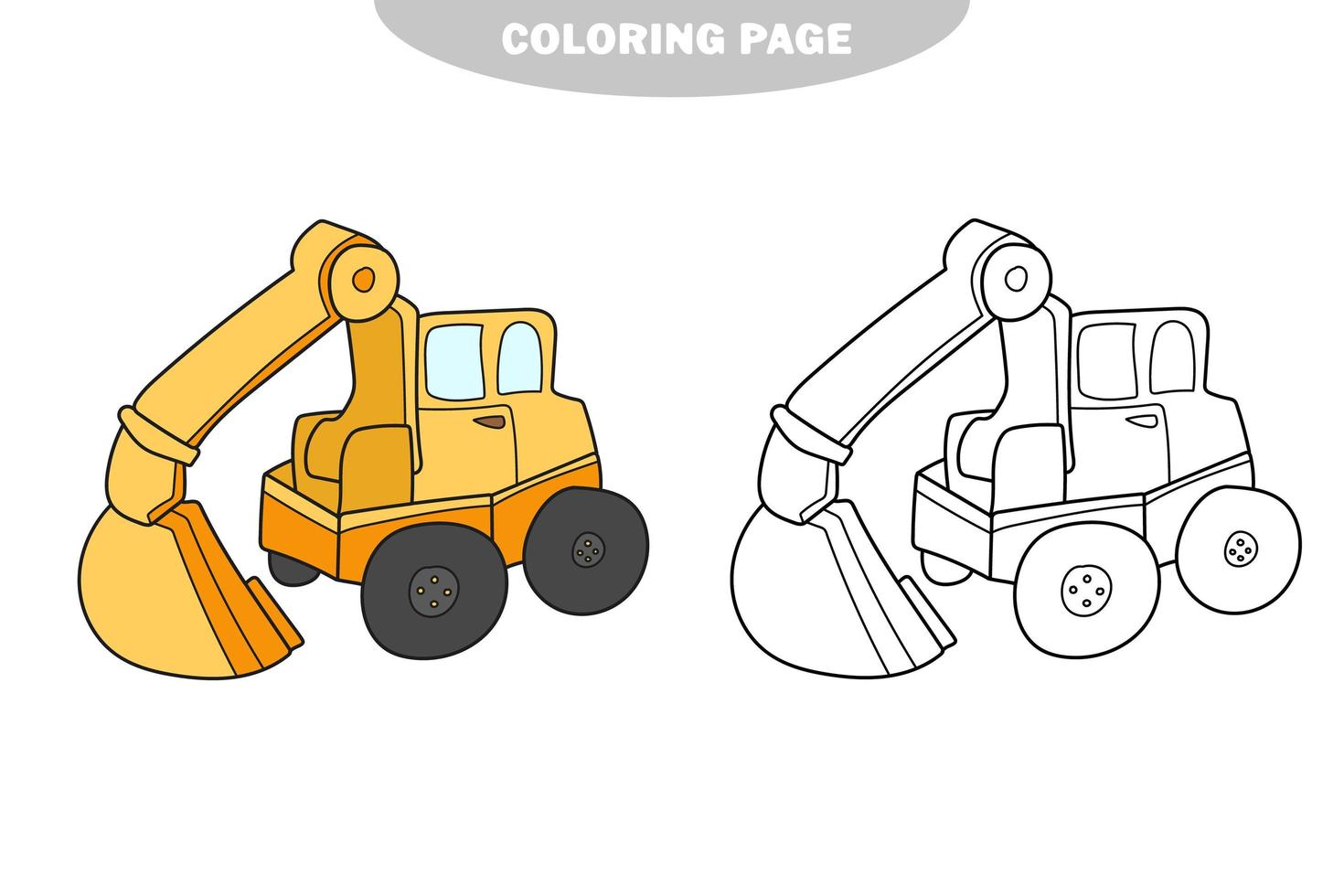 Simple coloring page. Excavator to be colored. Coloring book to educate kids vector