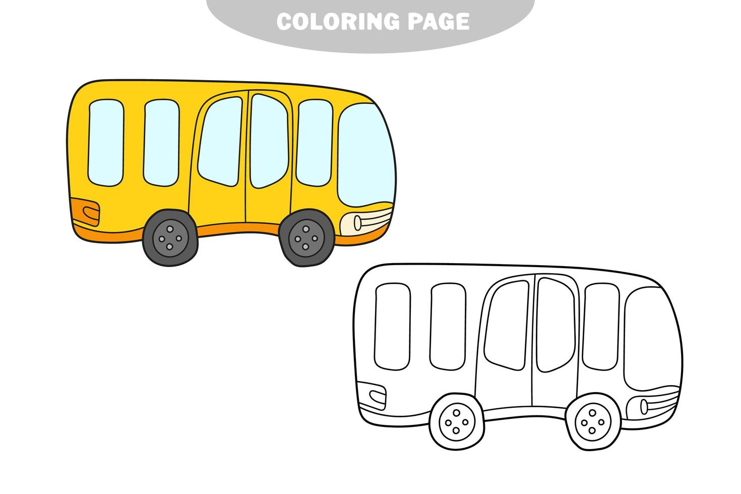 simple página para colorear. dibujos animados divertidos de autobús. vehículo contorneado con trazo negro vector