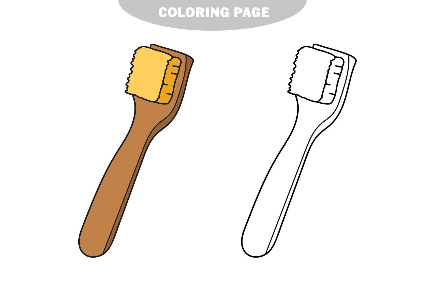 Simple coloring page. Hand drawn wooden brush. Vector for coloring book.