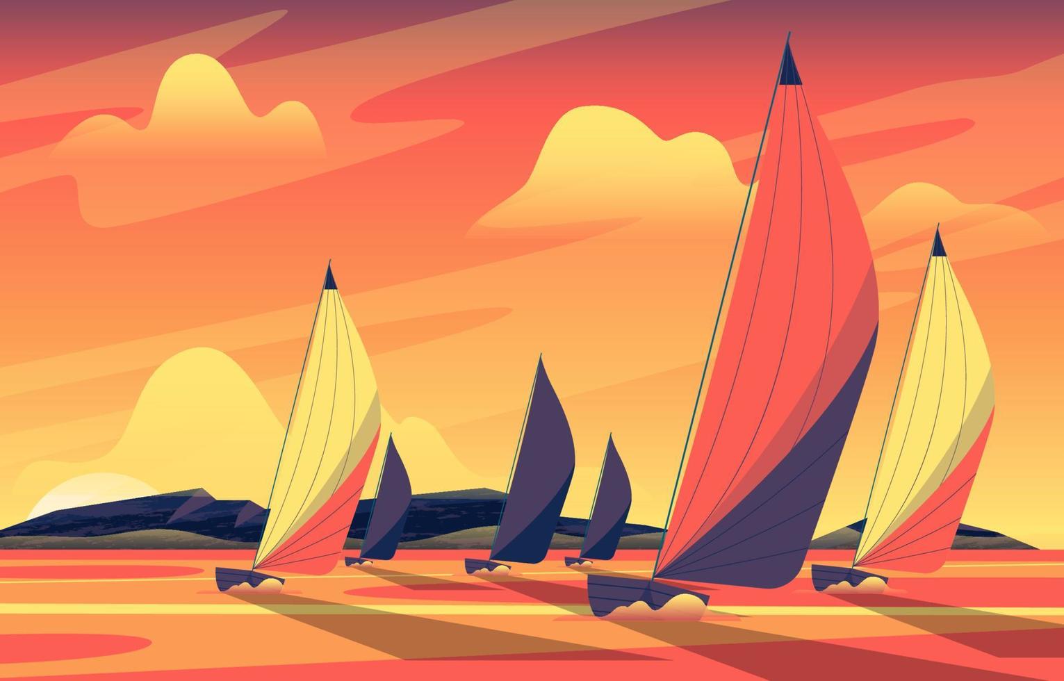 Boat Sailing at Sunset Time vector