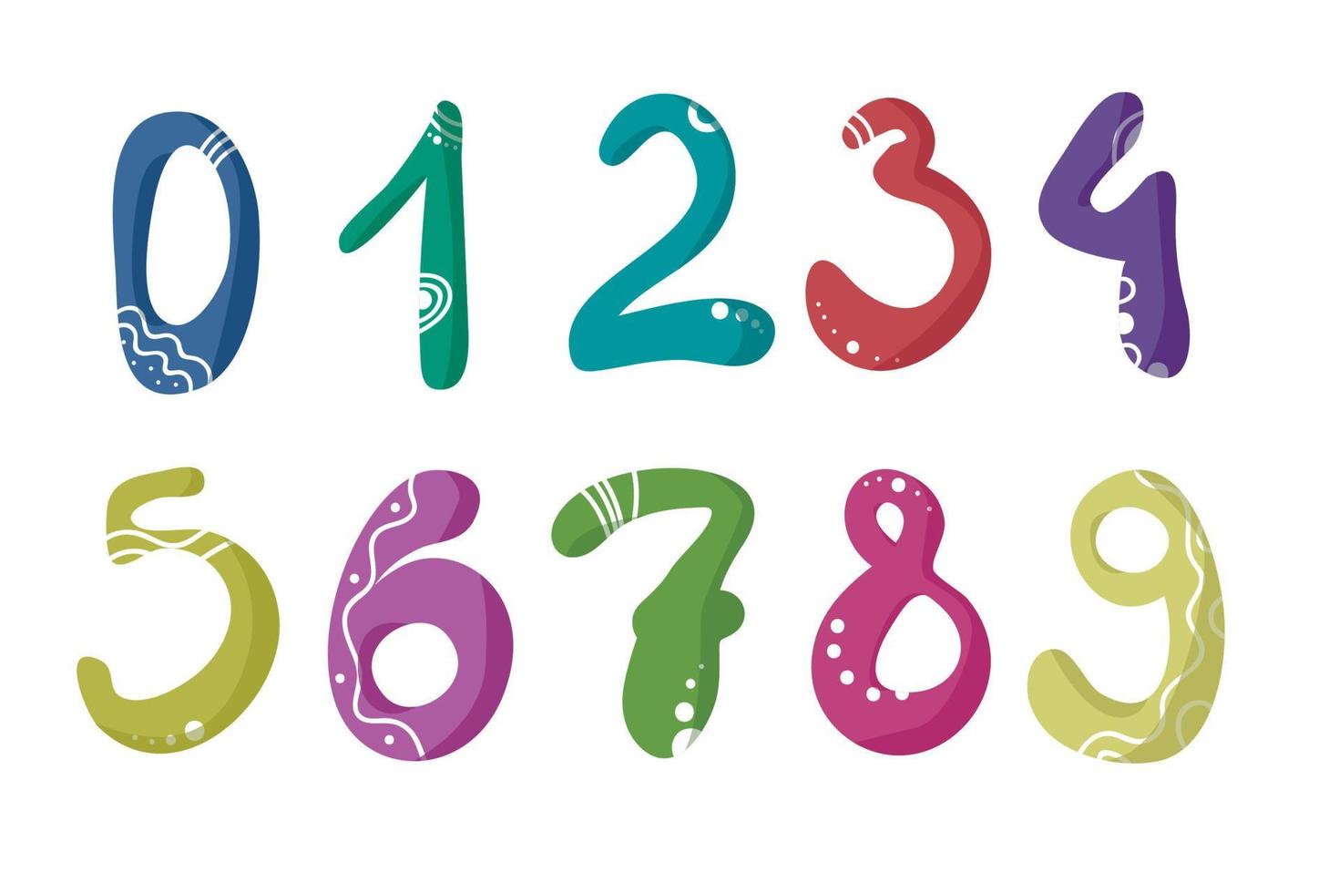 Cute Number Character zero one two three four five six seven eight nine cartoon doodle set. vector