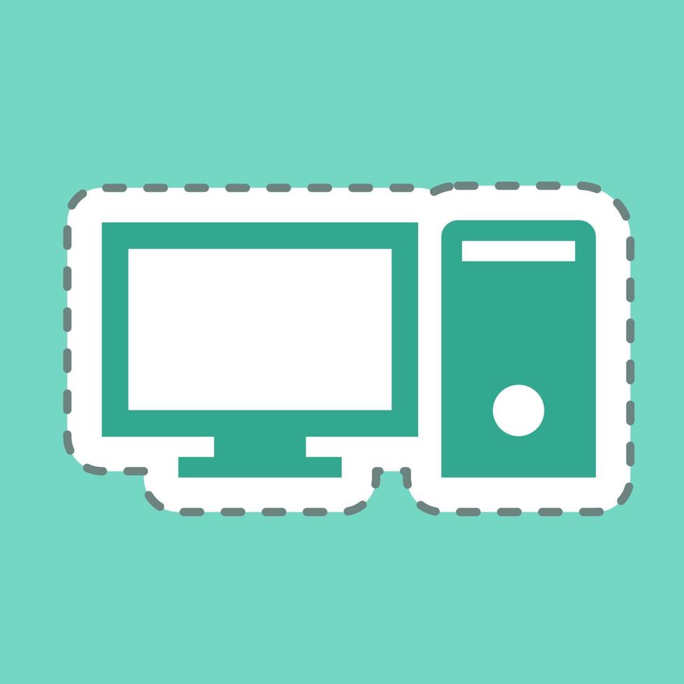 Sticker Computer - Line Cut,Simple illustration,Editable stroke vector