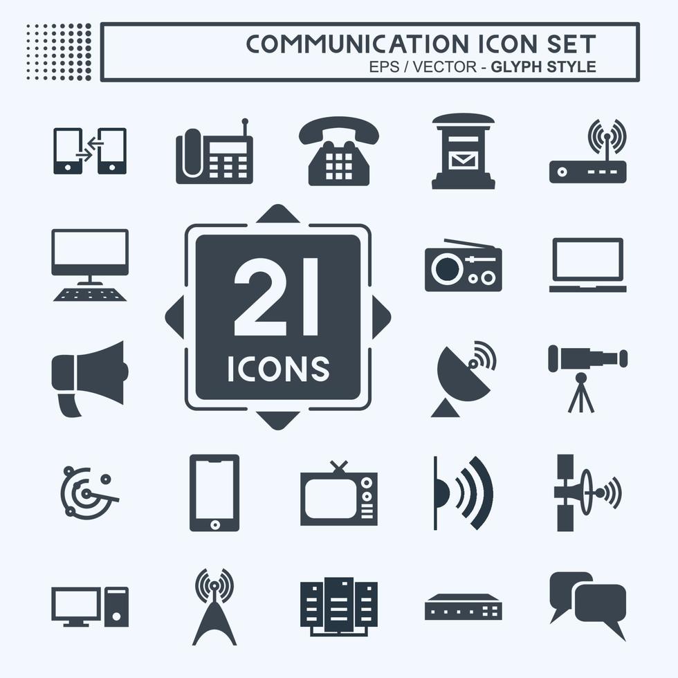 comunicación del conjunto de iconos: estilo de glifo, ilustración simple, trazo editable vector