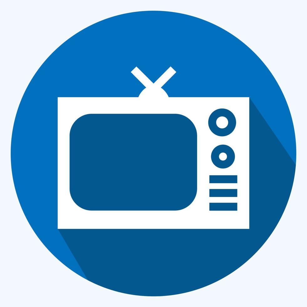 icon tv - estilo de sombra larga, ilustración simple, trazo editable vector