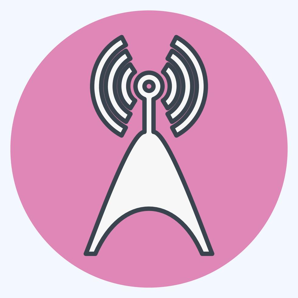 icono de la torre de telecomunicaciones: estilo de color mate, ilustración simple, trazo editable vector