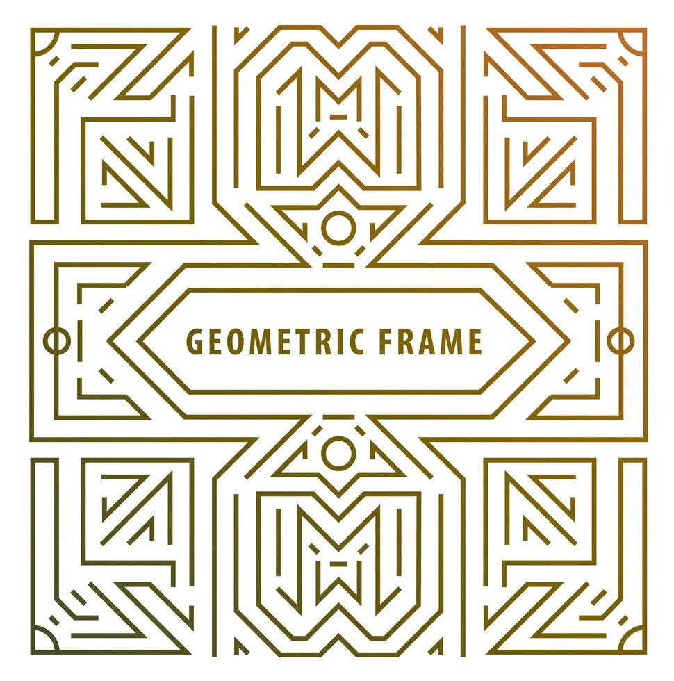 Vector monogram design elements in trendy vintage and mono line style with space for text - abstract golden geometric frame, packaging template luxury products.