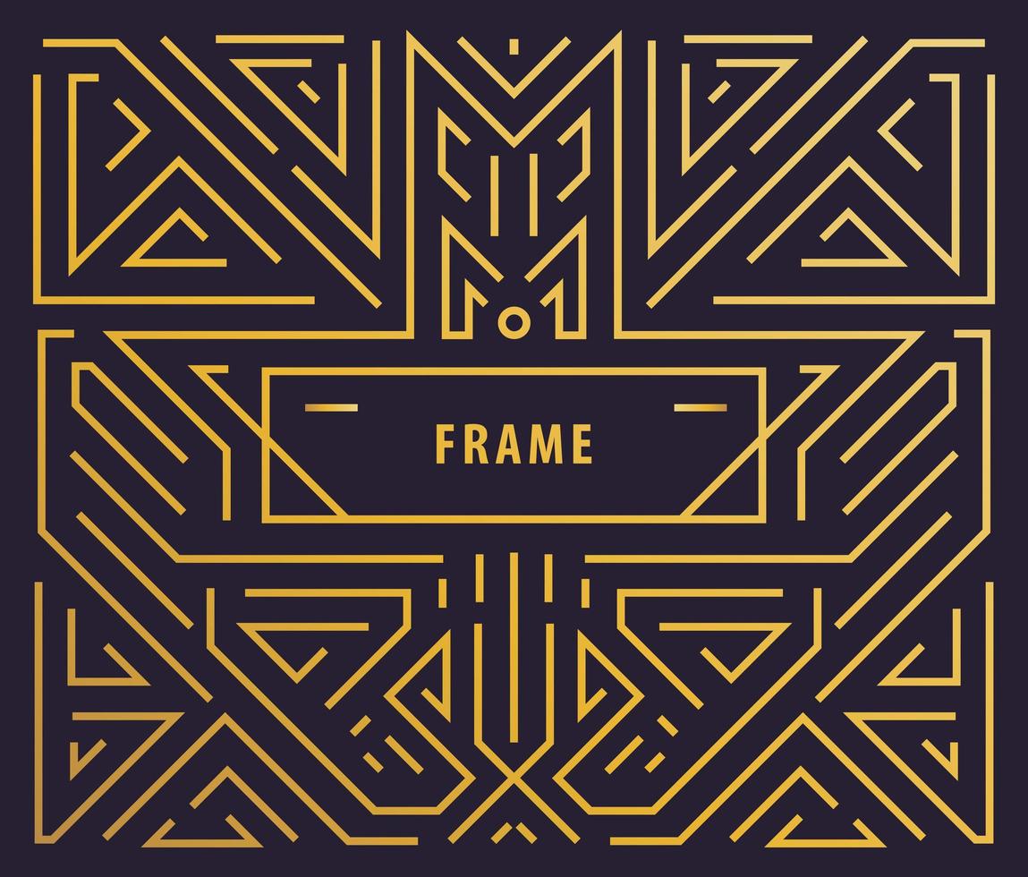 Vector monogram design elements in trendy vintage and mono line style with space for text - abstract golden geometric frames