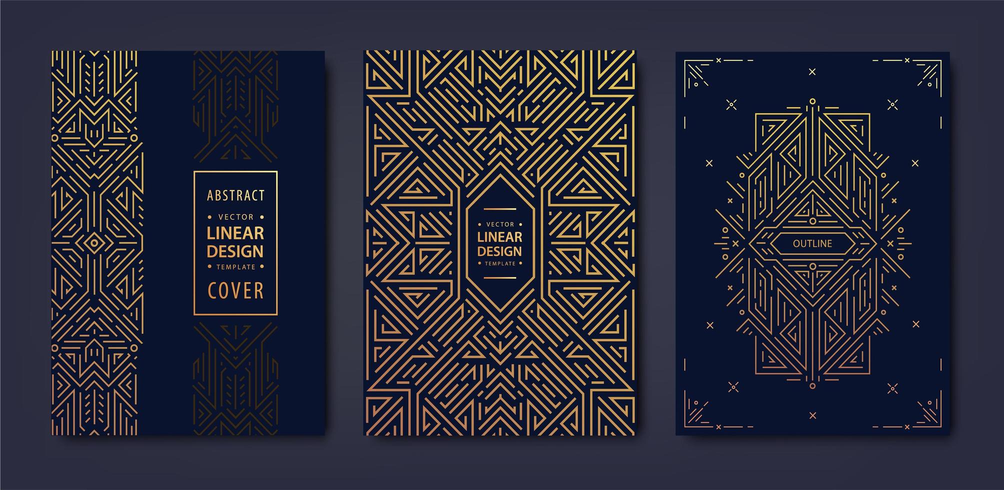 Set of vector Art deco golden covers. Creative design templates. Trendy graphic poster, gatsby brochure, design, packaging and branding. Geometric shapes