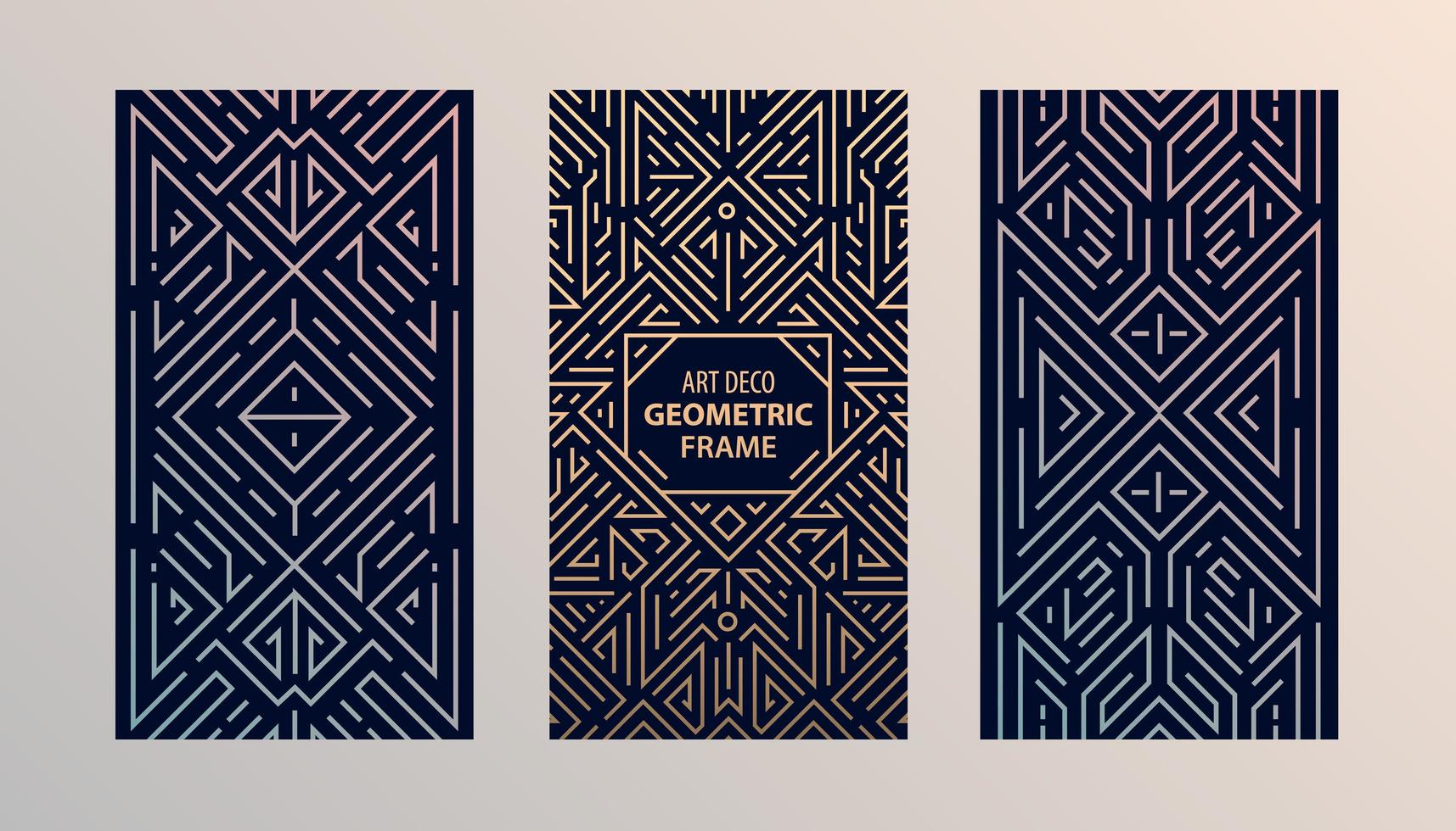 Vector set of monogram design in trendy vintage and mono line style with space for text - abstract geometric frames, luxury packaging templates. Use for ad, poster, card, cover, stories