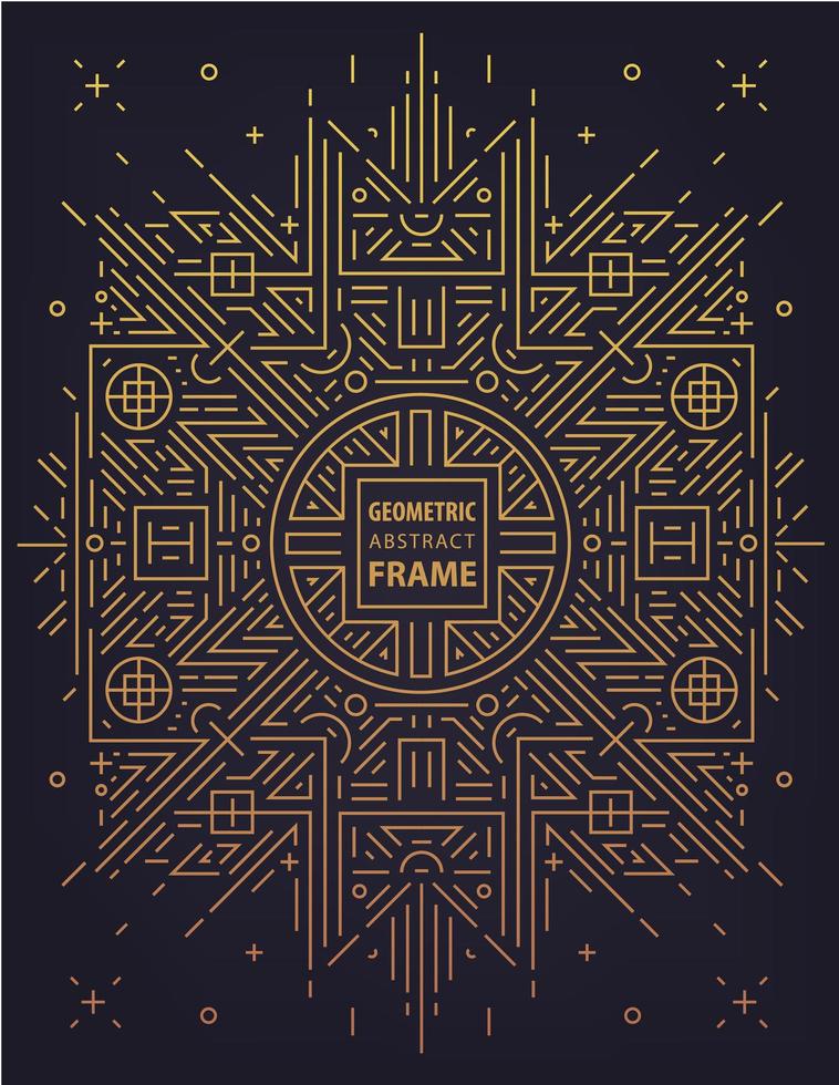 Vector abstract chinese geometric frame, golden background, luxury border