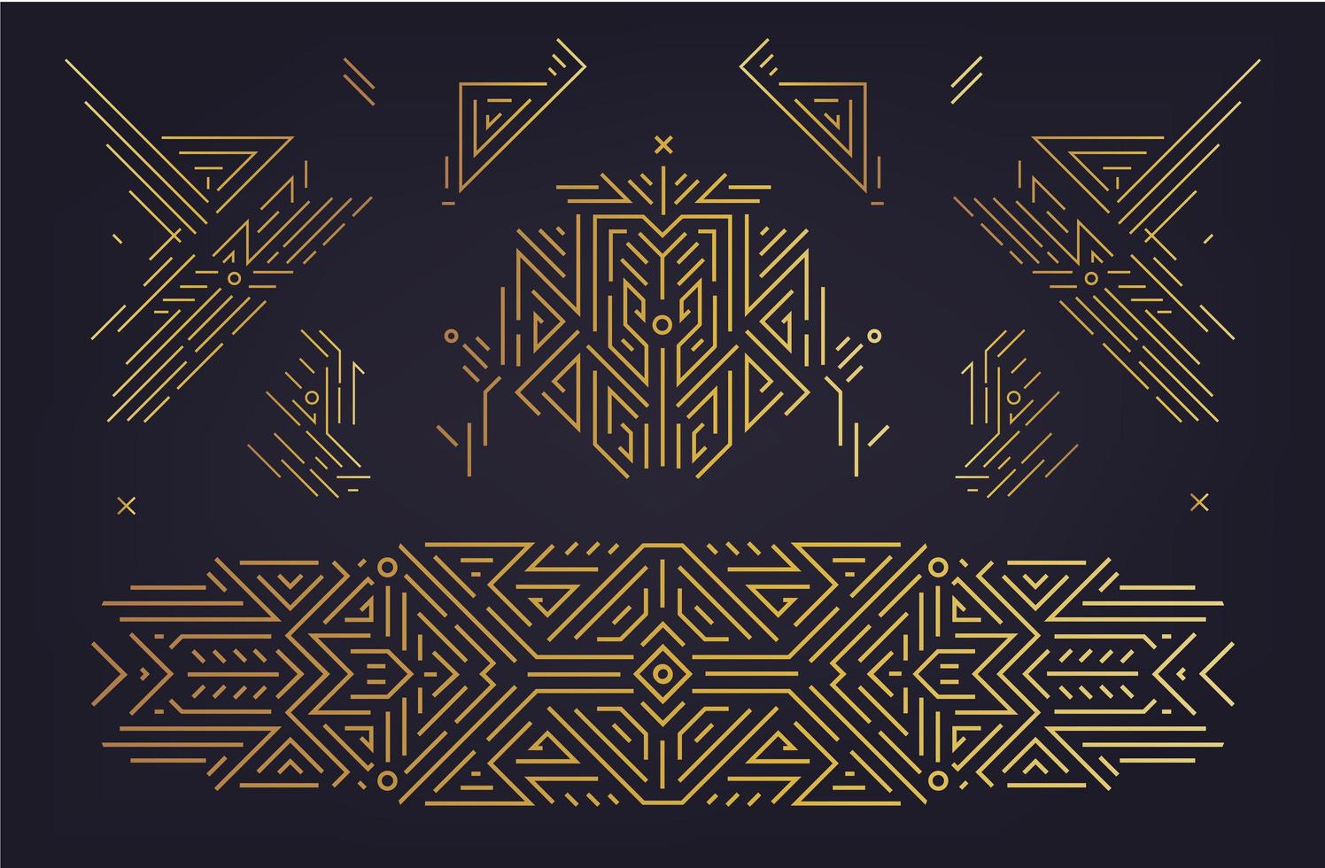 Vector set of Art deco design elements. Golden dividers, book header ornament patterns. 1920s and 30s vintage luxury elements. isolated set of geometric style illustration