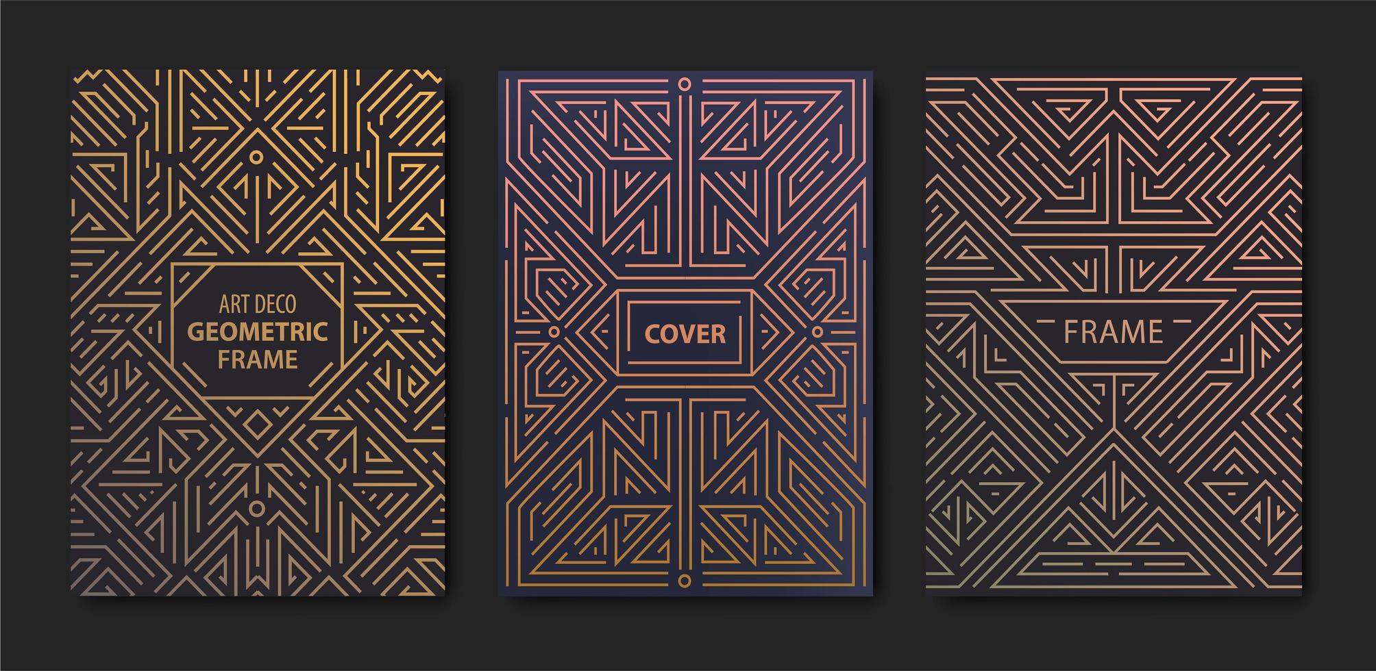 Set of vector Art deco golden covers. Creative design templates. Trendy graphic poster, gatsby brochure, design, packaging and branding. Geometric shapes, ornaments