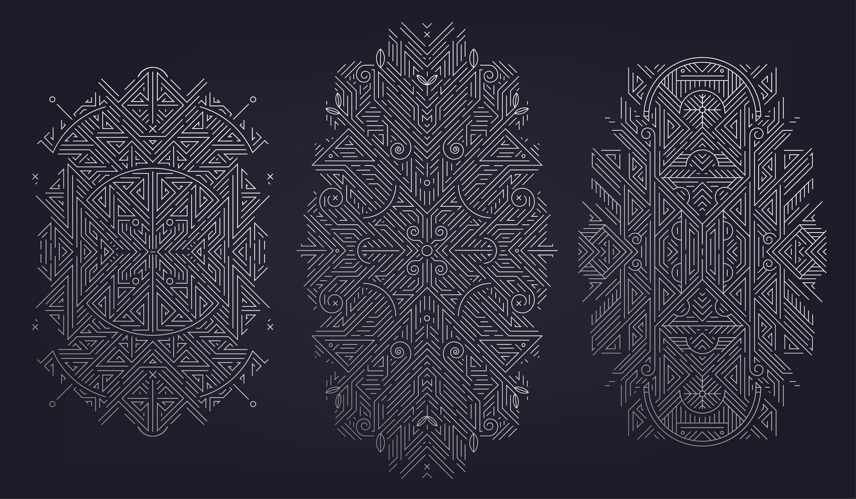 Vector set of monogram design in vintage and mono line style with space for text - abstract silver geometric frames, luxury packaging templates. ad, poster, card, cover. Art deco