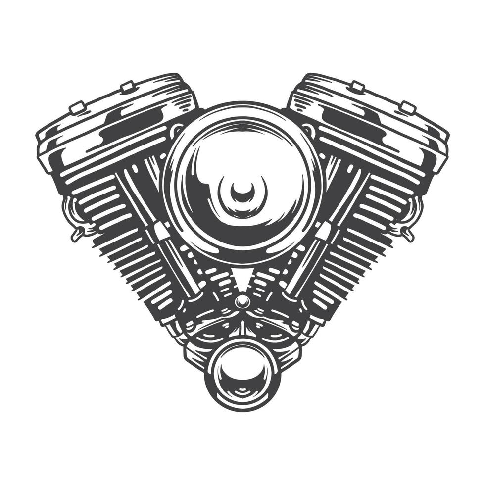 Vector engine v twin monochrome illustration