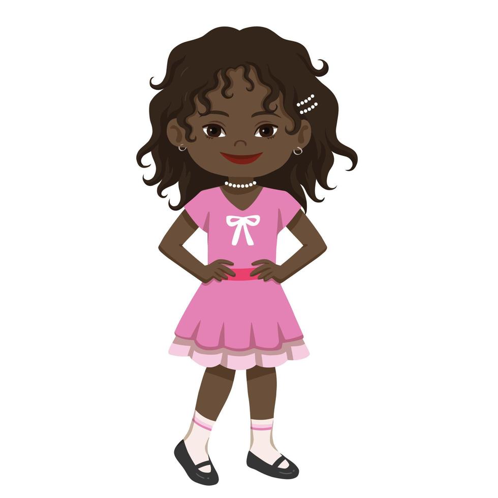 Elegante niña afroamericana posando con las manos en las caderas vector