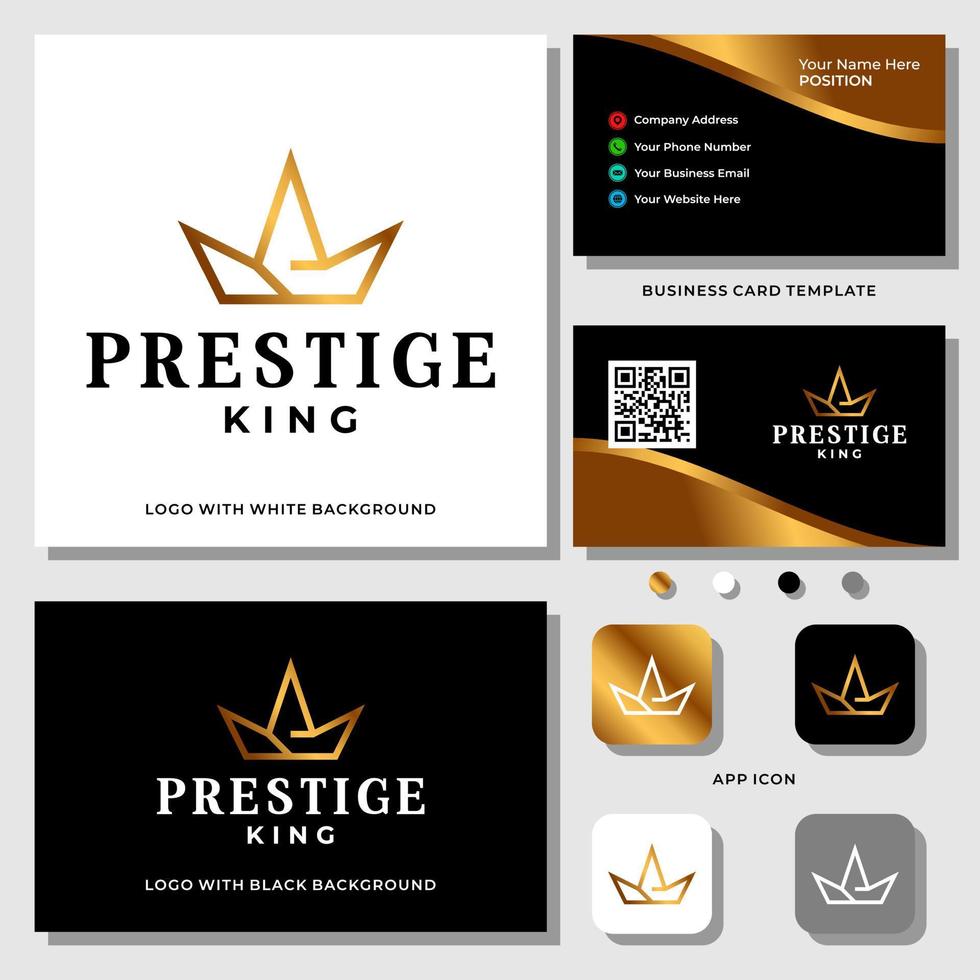 Letter P monogram king crown logo design with business card template. vector