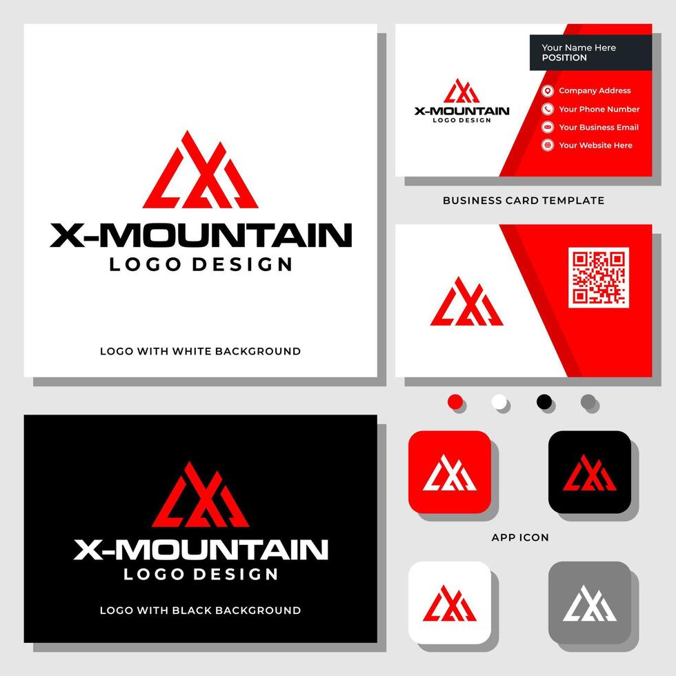 Letter X M monogram mountain sport logo design with business card template. vector