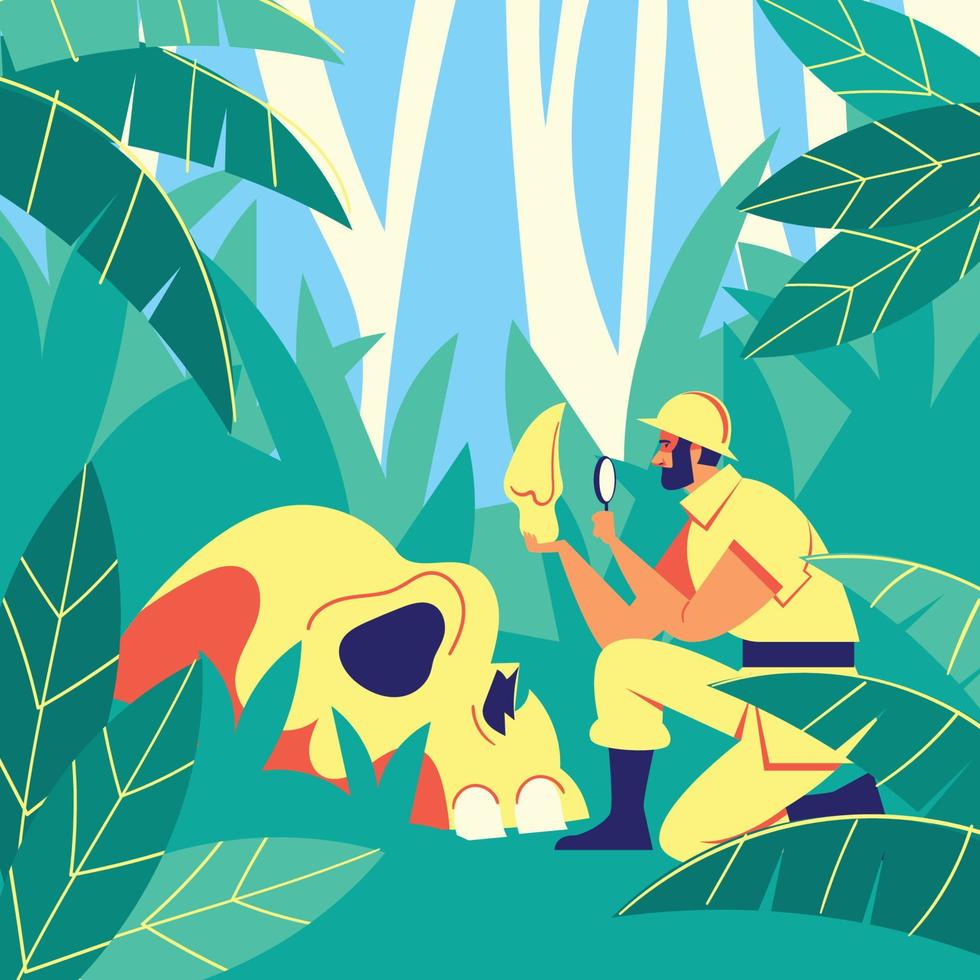 Anthropologist and the Giant Skull vector