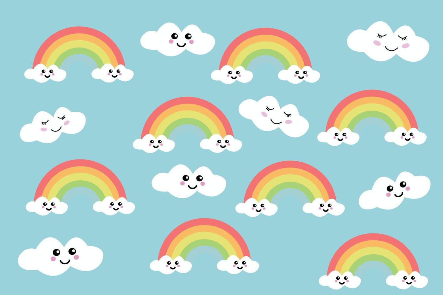 cute rainbow and clouds texture pattern pretty concept for kids blue sea background vector