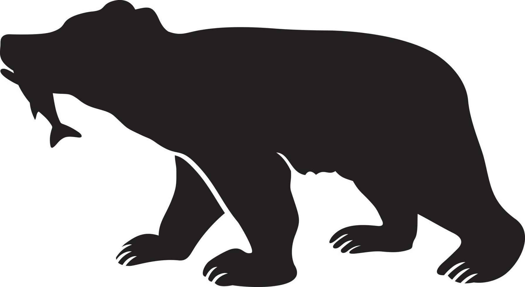 Bear and fish silhouette vector