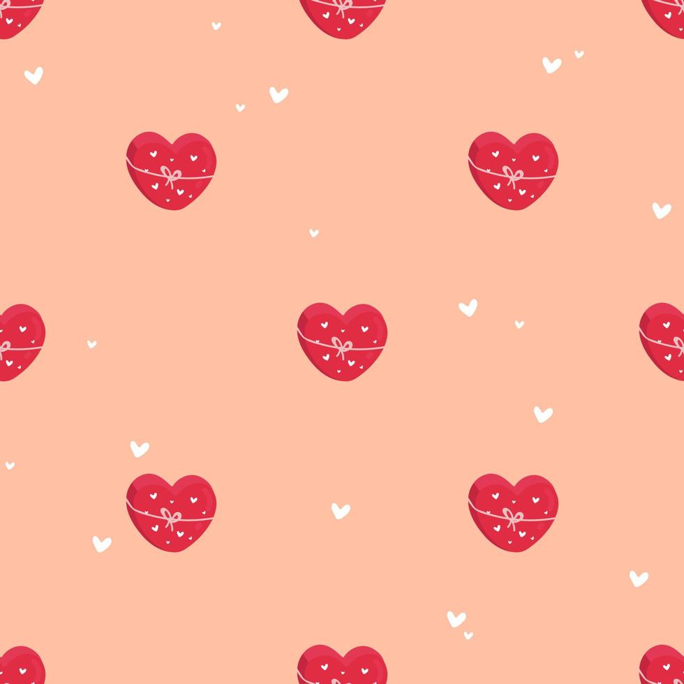 birthday presents doodle drawing seamless pattern background. flat . gift boxes in the shape of a heart. Hand drawn elements. holiday design. Wallpaper, textiles, wrapping, card, print on clothes. vector
