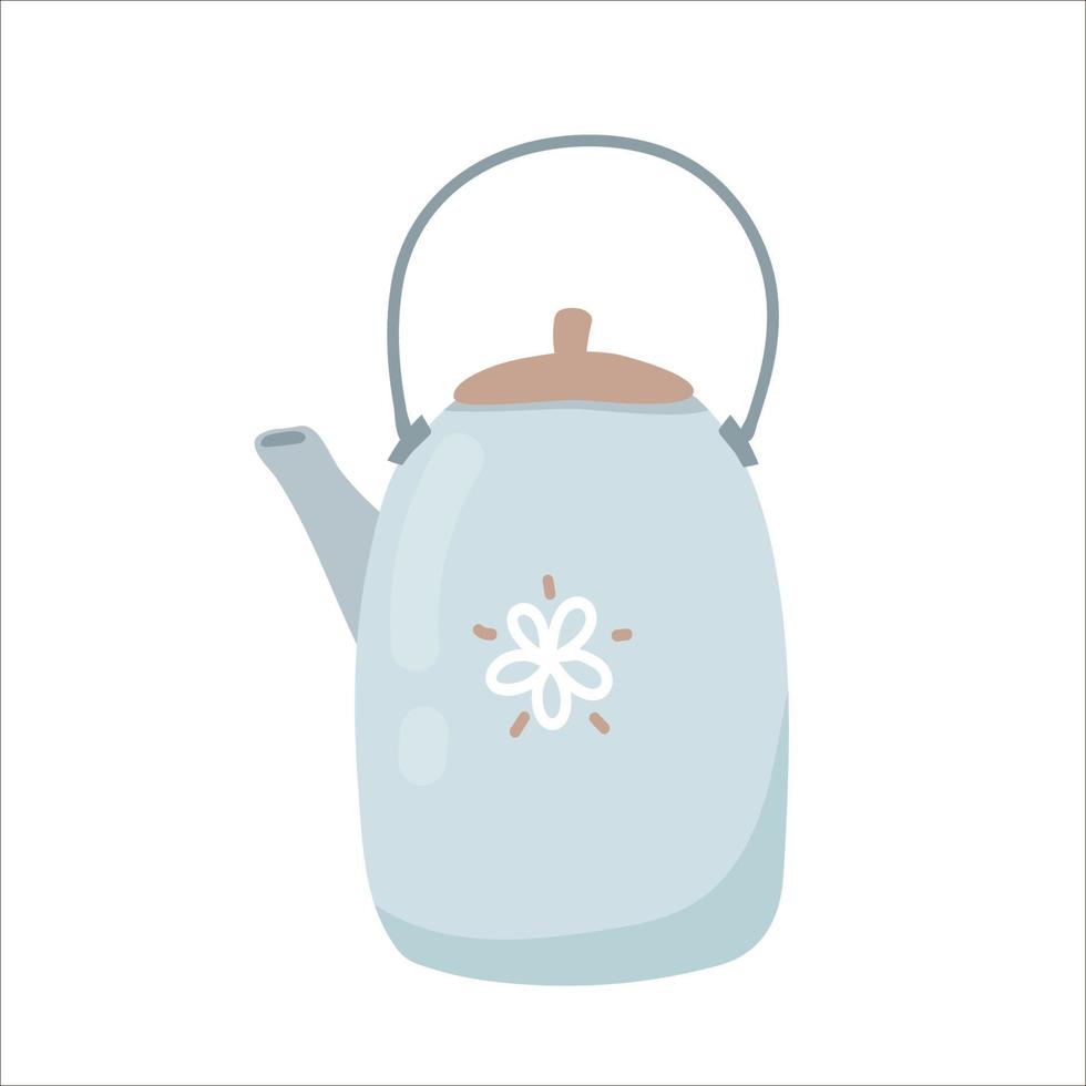 Hand drawn vector doodle illustration of tea kettle. icon symbol. flat cartoon isolated element in trendy style