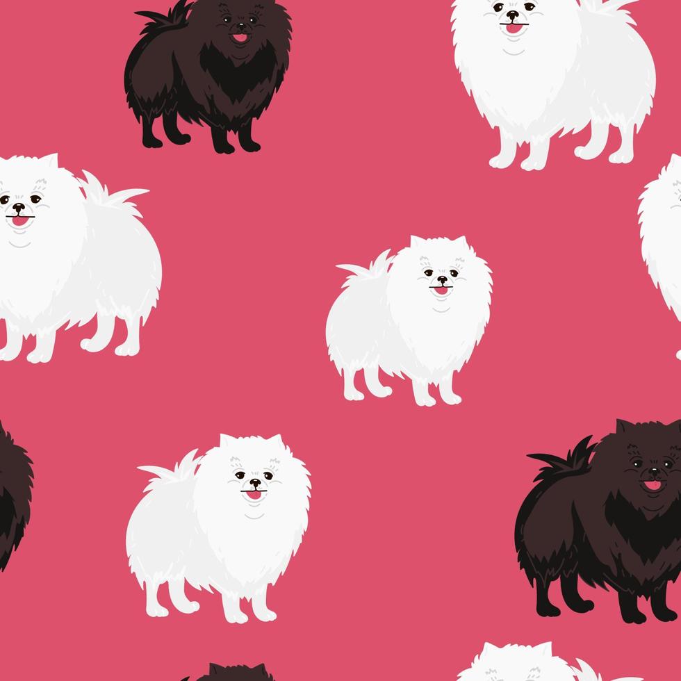 seamless pattern with cartoon dog. Cute Dog breeding white pomeranian spitz for wallpaper, pattern fills, greeting cards, webpage backgrounds, wrapping paper textile, fabric. Vector illustration.