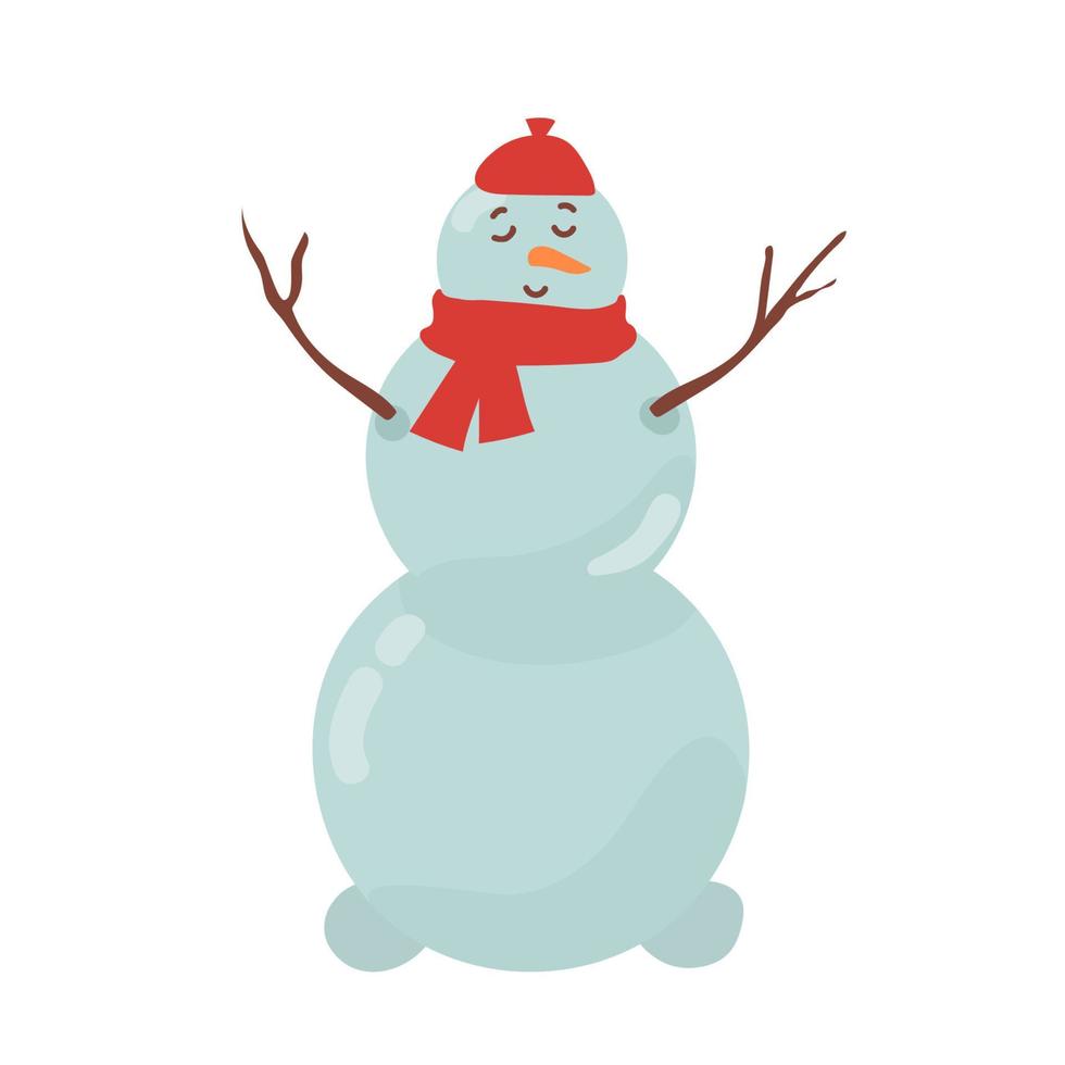 muñeco de nieve con sombrero, bufanda aislado sobre fondo blanco. ilustración vectorial. vector