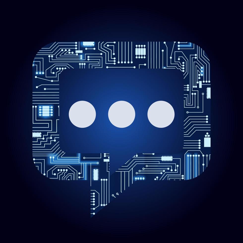 Chat balloon icon with electronics circuit. Blue and gradient background. vector