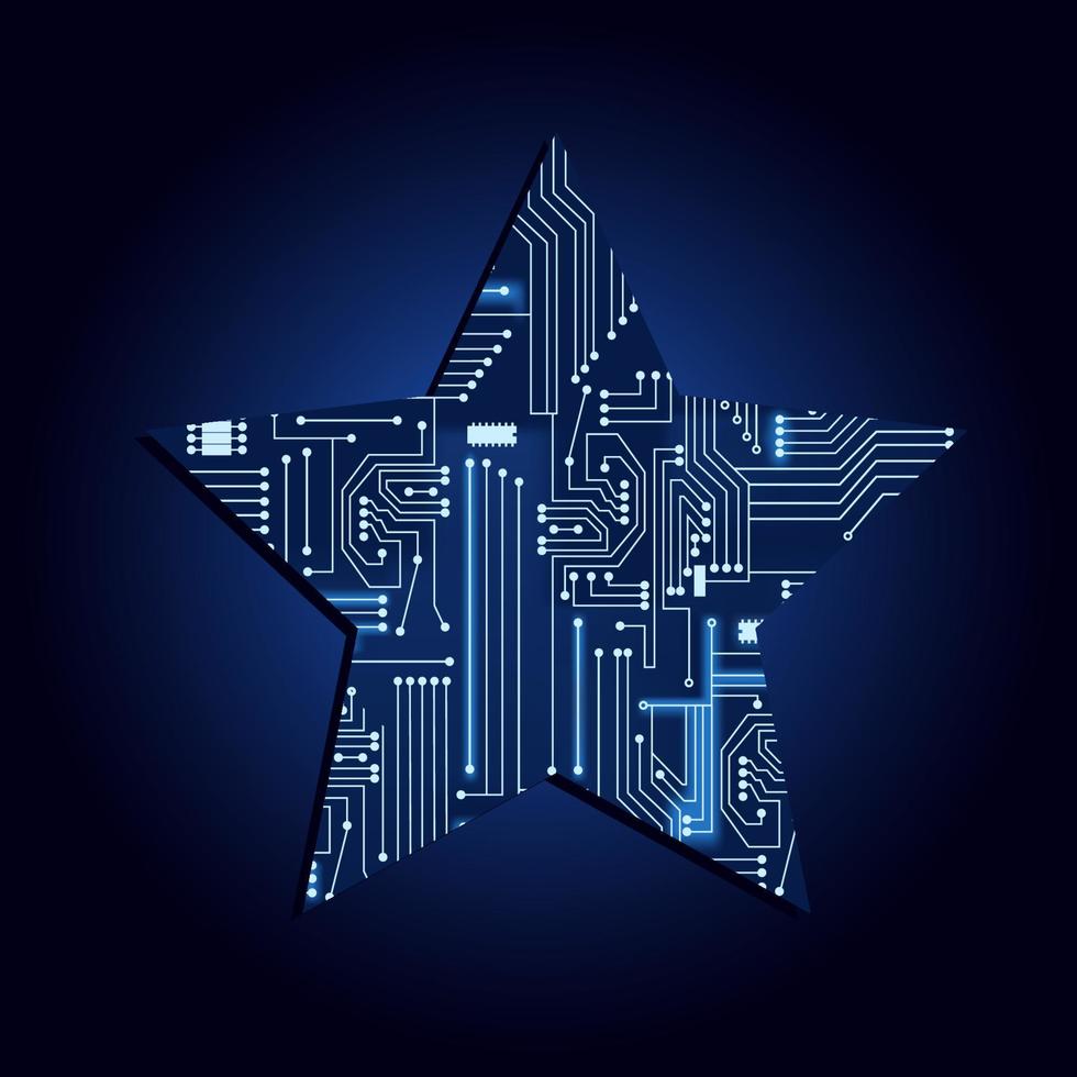 forma de estrella con circuito electrónico. fondo azul y degradado. vector