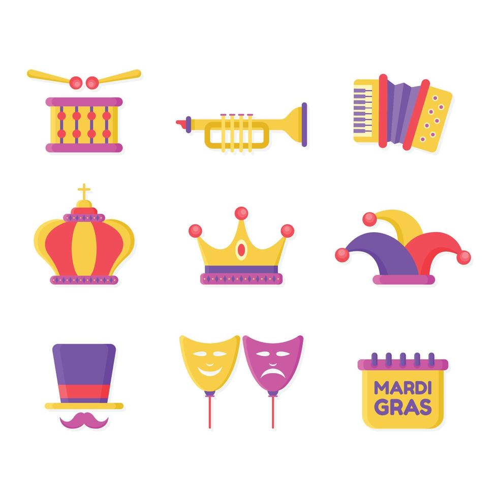 Set of Mardi Gras Carnival Icons vector