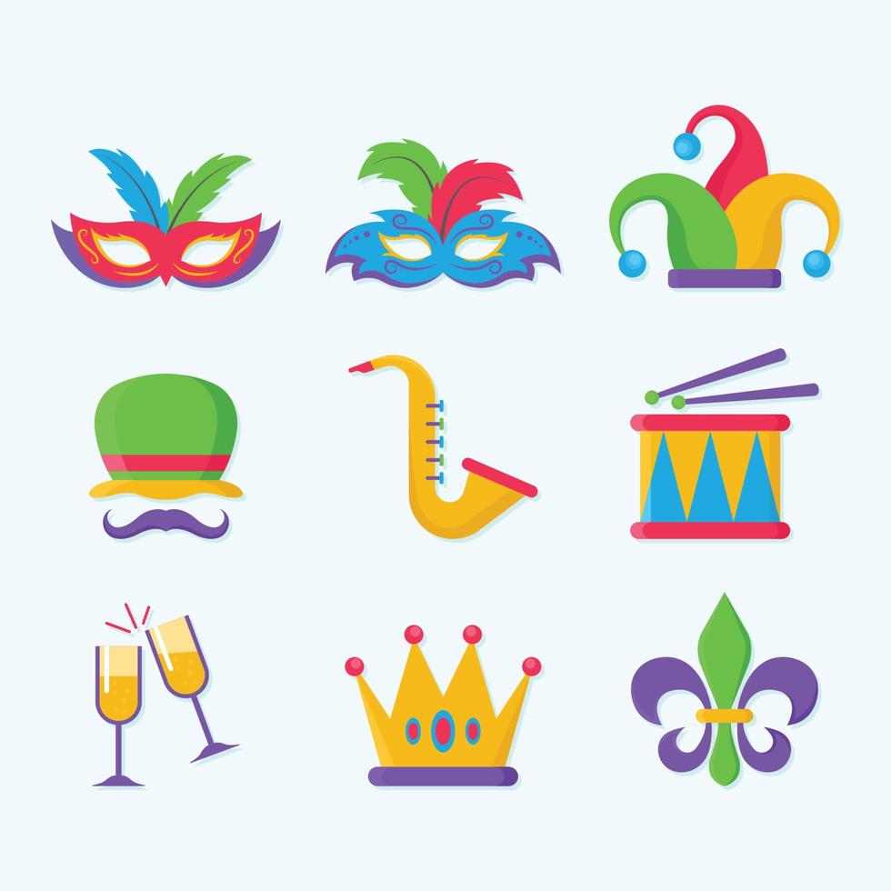 conjunto de iconos de carnaval de mardi gras vector