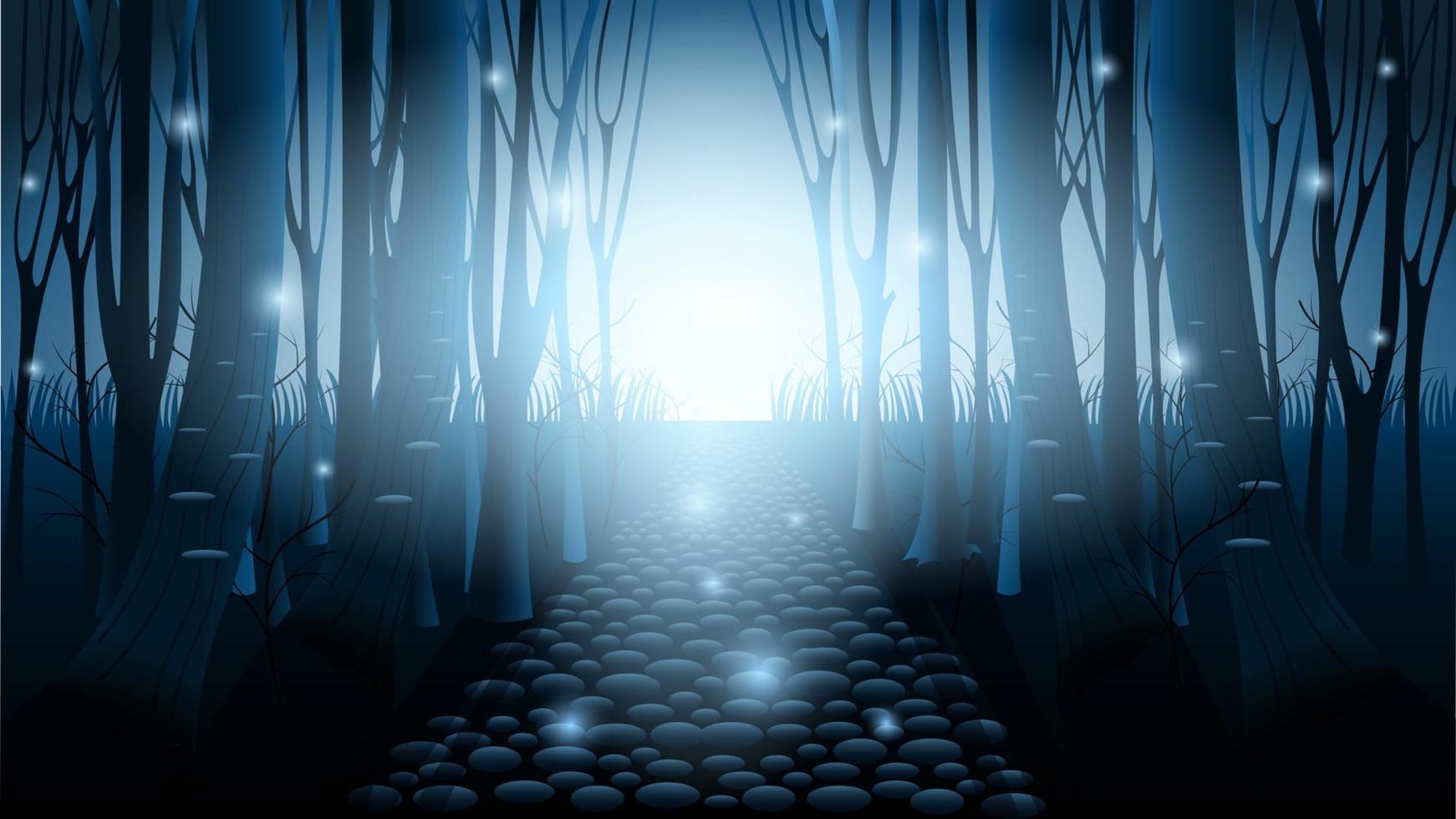 dark mysterious forest night background vector