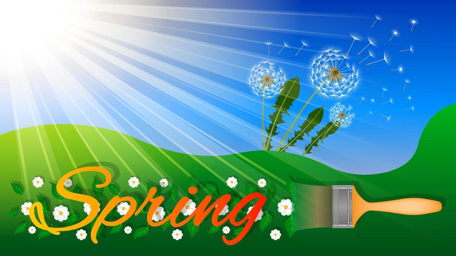 Spring time sunlight dandelion background vector