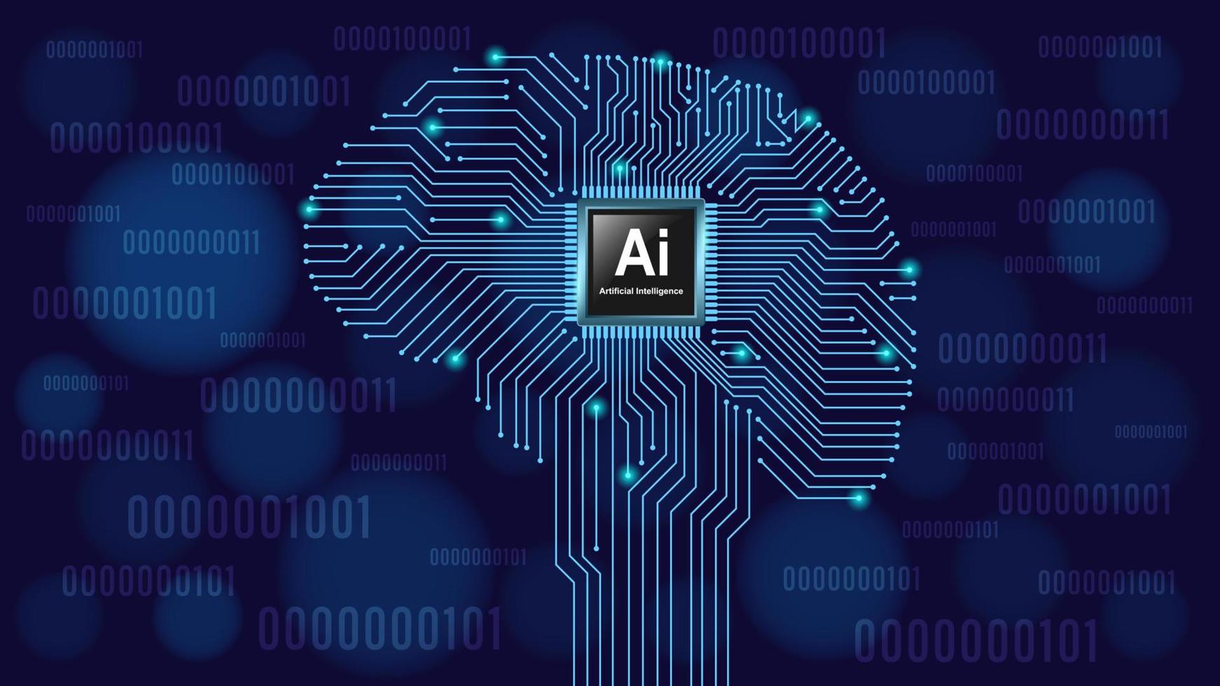 Ai chip in brain circuitry background vector