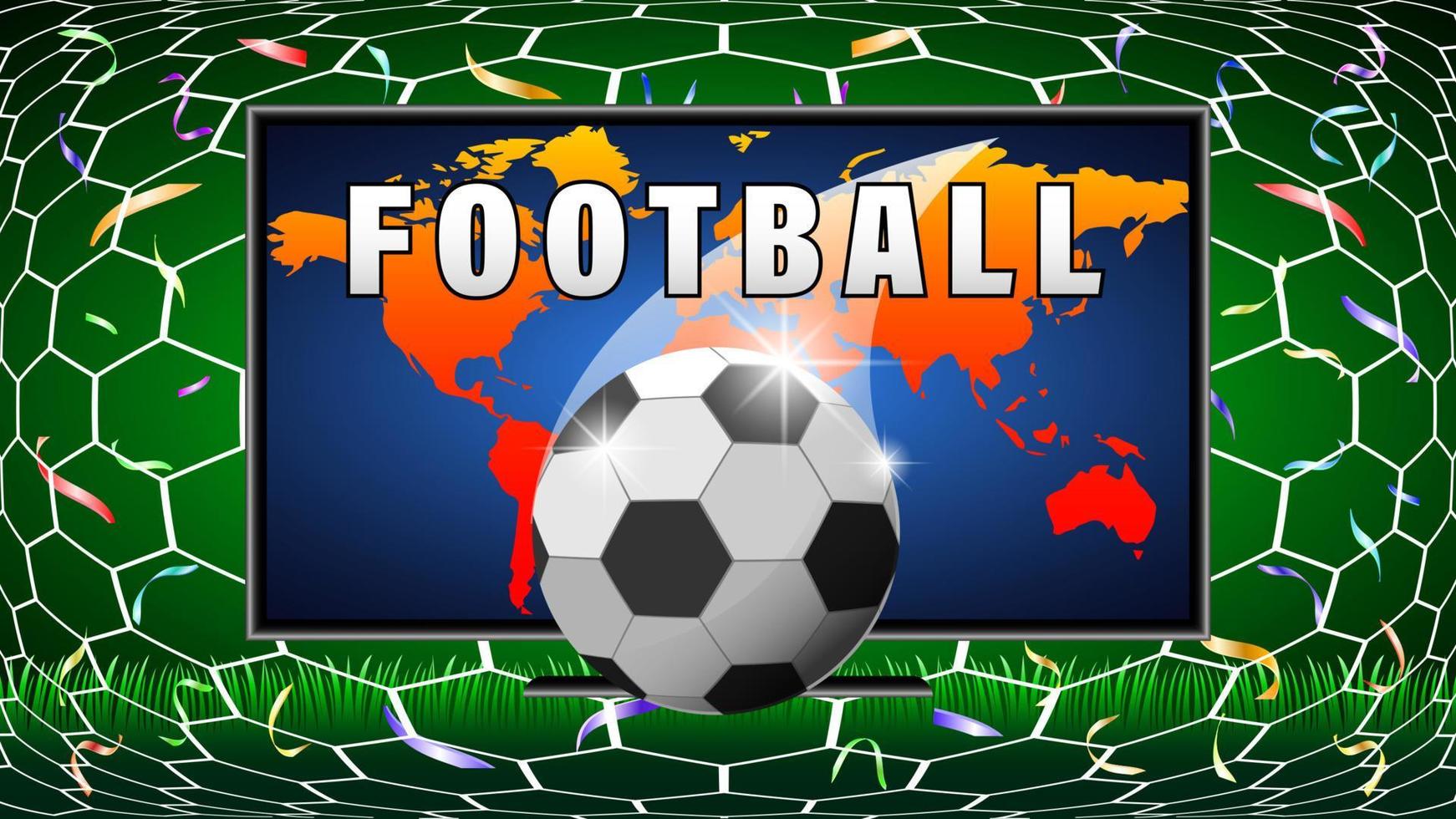 Football ball world map on TV background vector