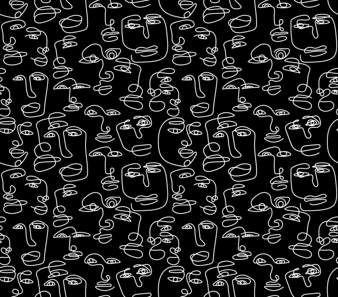 Seamless pattern with a man drawn in one line in an elegant minimalist style. Abstract face of woman and man. Contour silhouette of persons. Vector illustration background design.