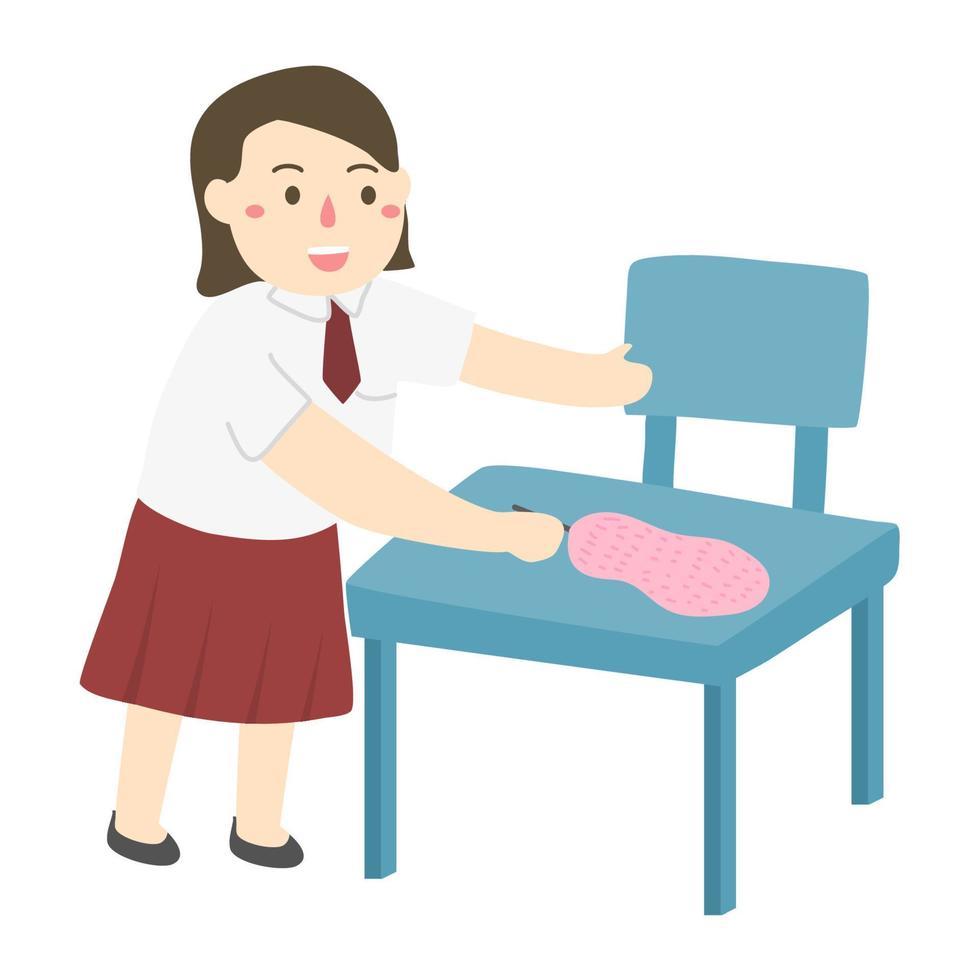 primary school student cleaning table vector
