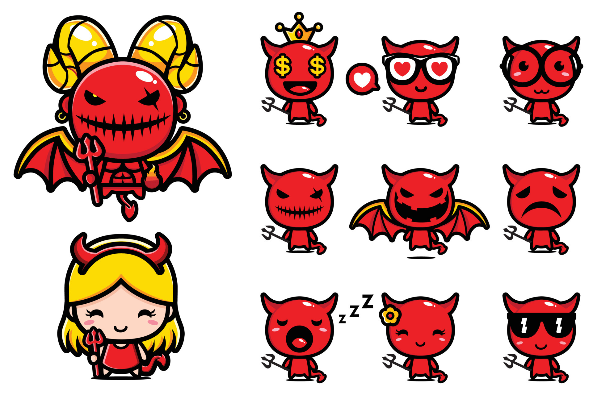 cute devil bundle set design 4607983 Vector Art at Vecteezy