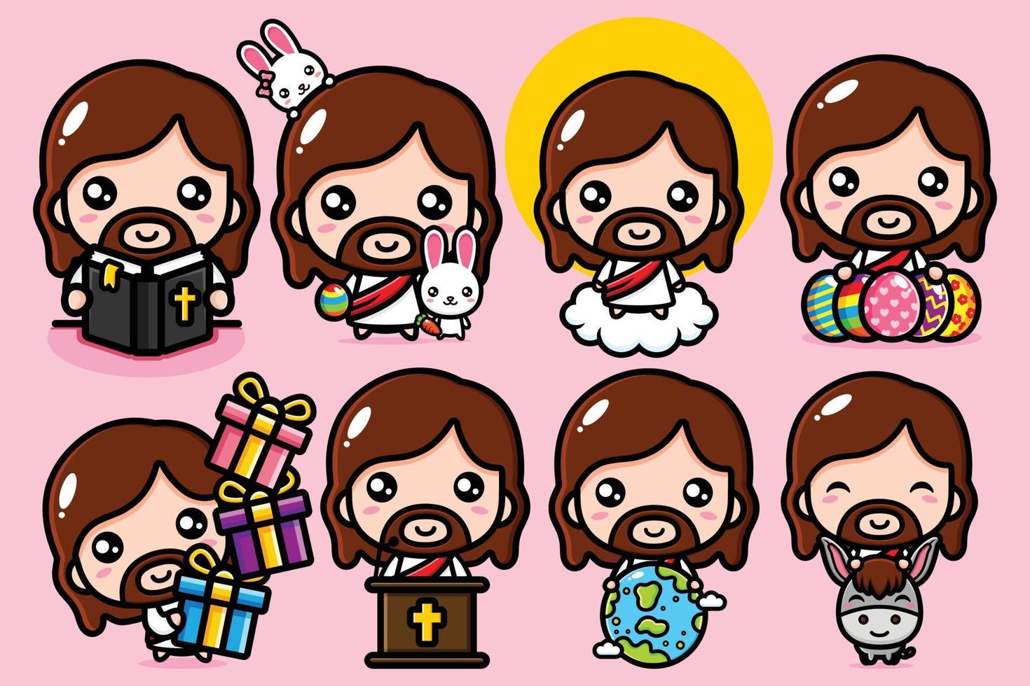 cute jesus christ cartoon bundle set vector