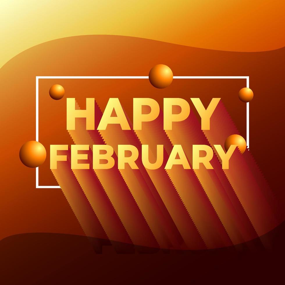happy february with 3D typography style, modern background foor social