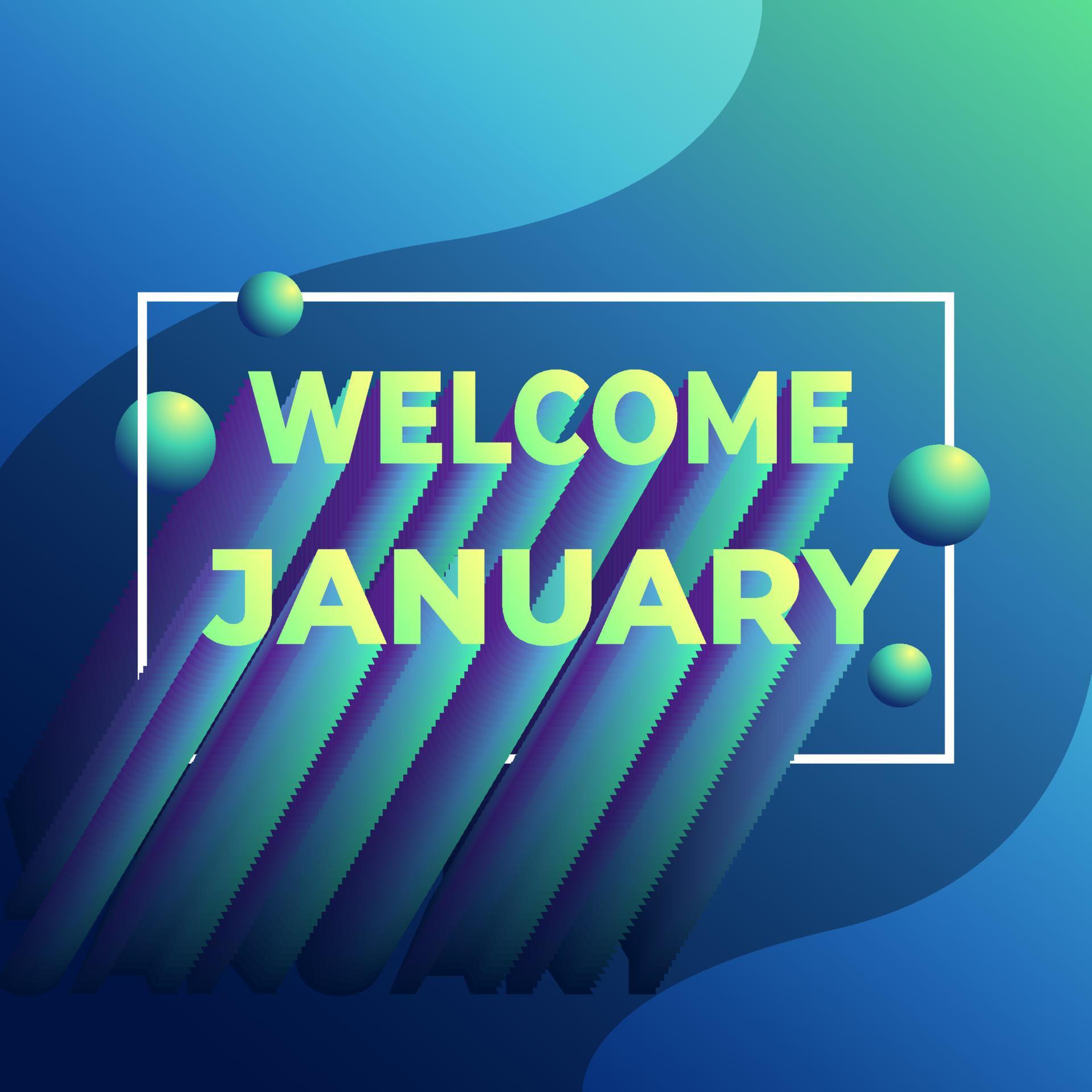 January with 3D typography style, modern background foor social