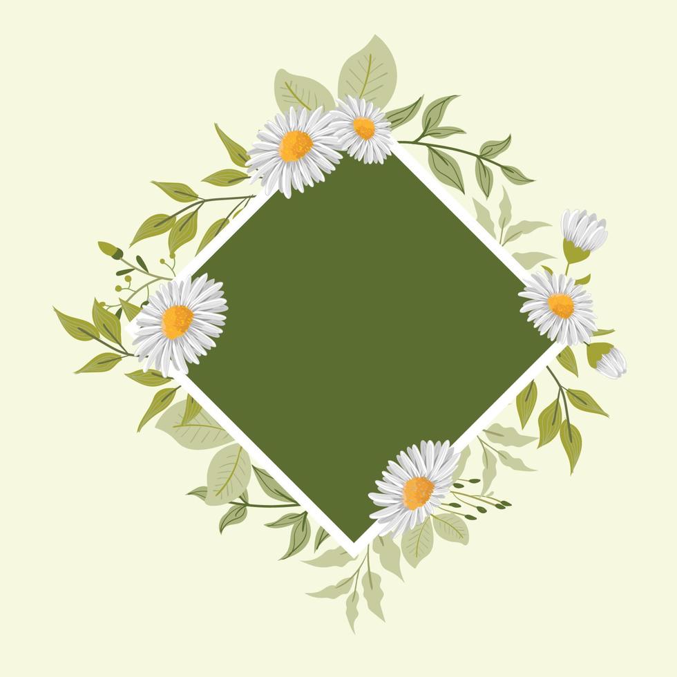 white and green flower frame vector