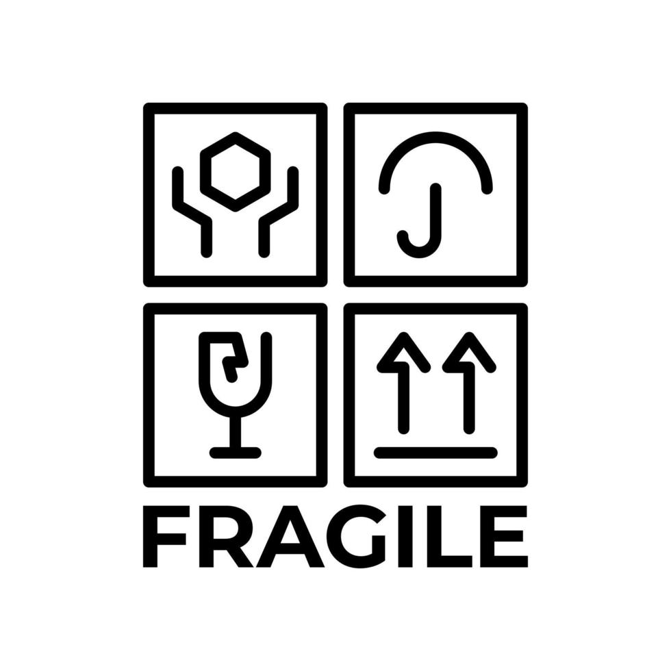 Simple and Clean FRAGILE Set of icons for packaging vector