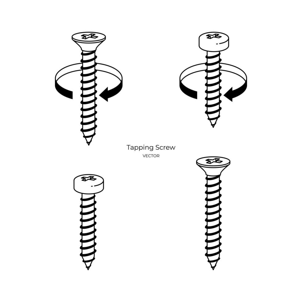 Tapping Screw Instructions Icon Symbol Vector