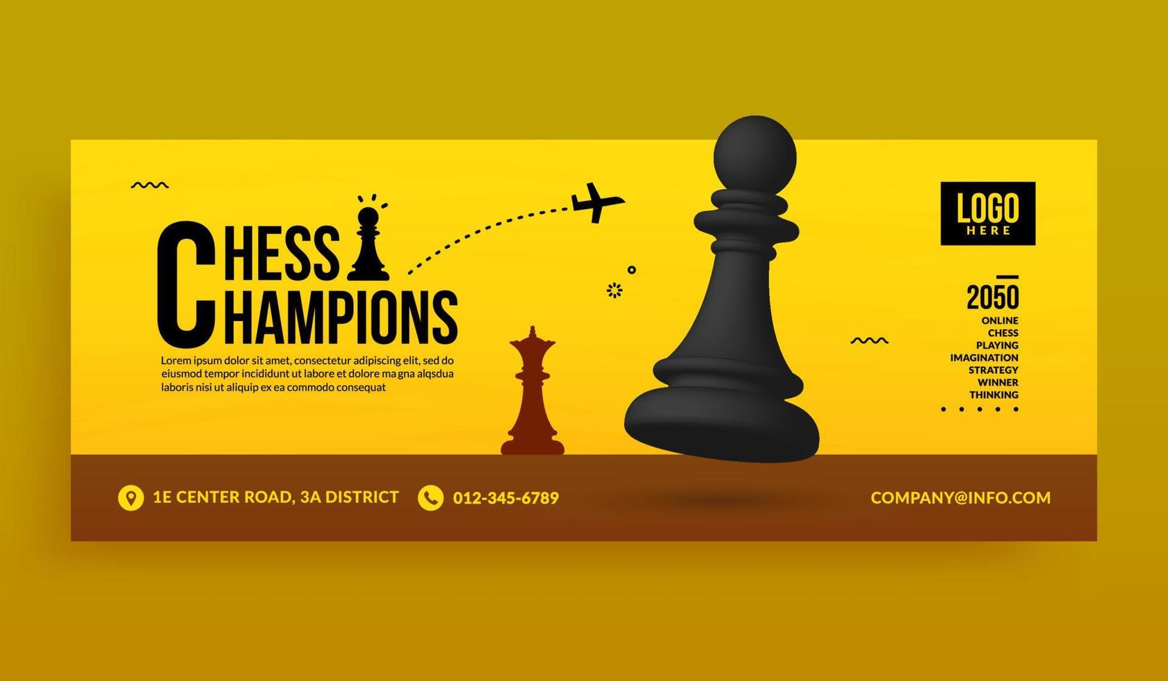 3D chess battle competition social media cover banner template, business strategy and management background vector