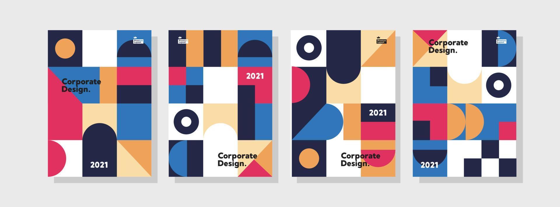 Collection of corporate identity flyer templates. A4 vector business presentation set geometric orientation mockup. Company report includes a bundle of abstract geometric illustration design layouts.
